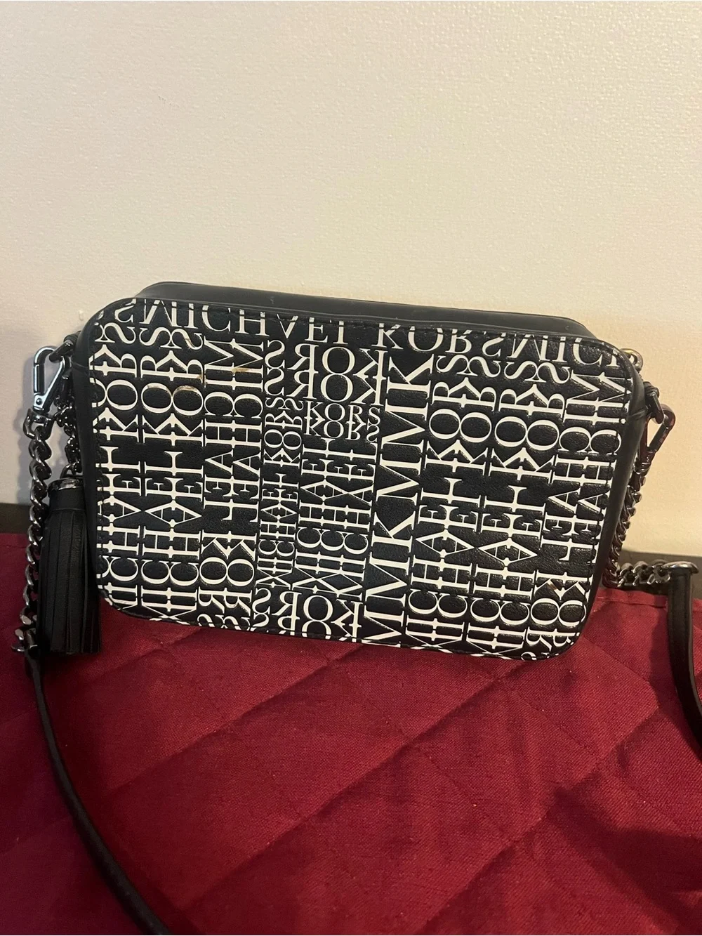 Michael Kors Black and White Logo Crossbody Camera Bag